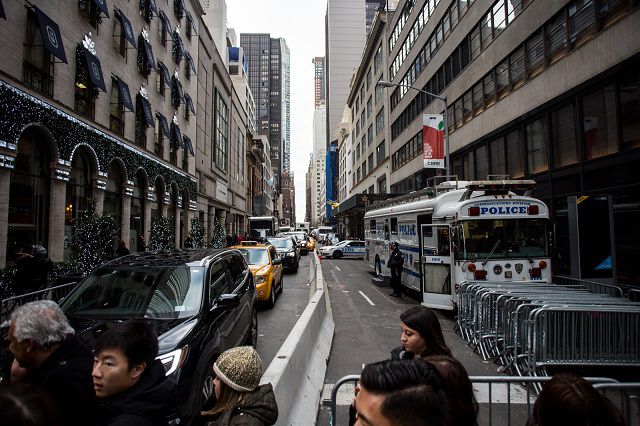 The NYPD reopened one lane of West 56th Street between Fifth and Sixth avenues last week, but the area around Trump Tower remains intensely fortified.